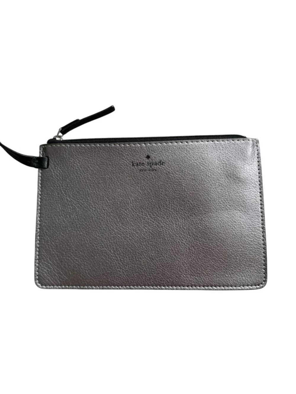 KATE SPADE Pewter Saffiano Leather Wristlet Clutch